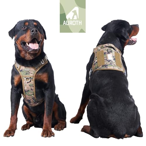 Image of AUROTH Tactical Dog Harness for Large Dogs No Pull Adjustable Reflective K9 Working Training Easy Control Pet Vest Military Service Harnesses Woodland Camo L