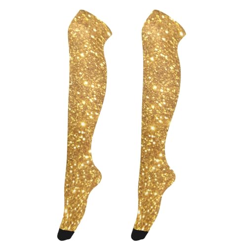 JUZIHAI Gold Glitter Texture Women's Knee High Socks Soft Thigh High Socks Casual and Fashion Warm Knee High Stockings for Winter Leg Wear
