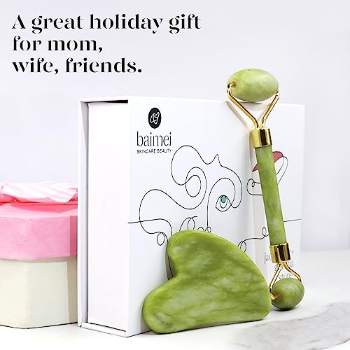 Baimei Jade Roller & Gua Sha Set Face Roller And Gua Sha Facial Tools For Skin Care Routine And Puffiness - Green #TOP5