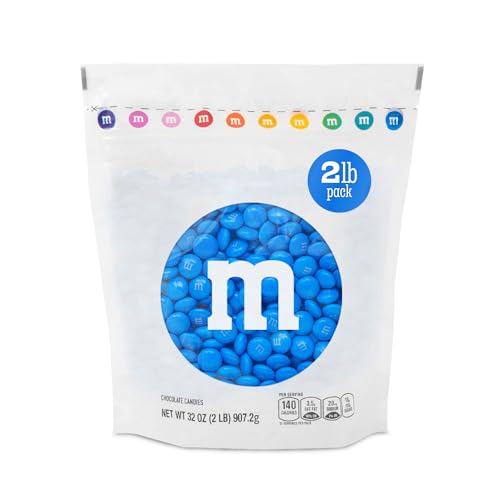 M&M’S WORLD Blue Candy Bulk - Milk Chocolate Candy, 2 lbs Resealable Pack for Graduation, Wedding, 4th of July, Birthdays, Party Favors, Boy Baby Showers, Gender Reveal Ideas, Easter and more