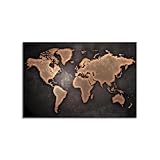 世界地図 ポスター 世界全図 国旗入り 学習地図 キャンバス 印刷絵画 写真 壁掛け絵画 現代 装飾画 インテリア 木枠付きの完成品 (60x90cm（24x36in）,A)