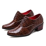 Men's Stone Pattern Chunky Heel Leather Dress Oxford Shoes Fashion Classic Pointed Toe Lace Up Low Top Business Formal Derby Shoes (Brown,9)