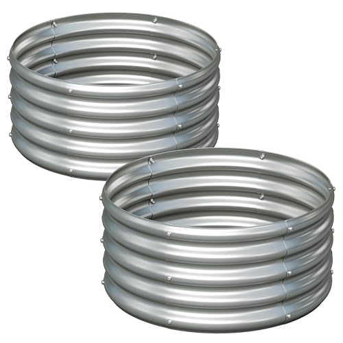 Image of 2Pack 2x2x1ft Galvanized Raised Garden Bed, Planter Raised Garden Beds Outdoor, Round Clearance Raised Garden Beds for Gardening Vegetables