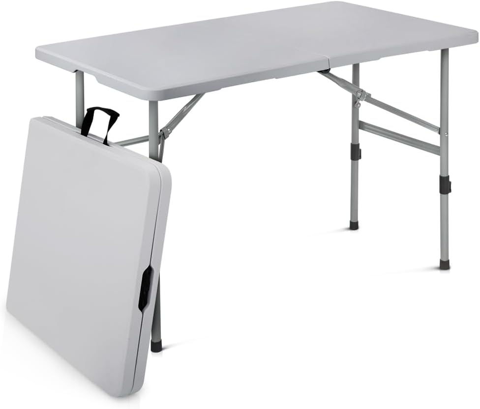 4ft Grey Portable Folding Home Plastic Table Adjustable Foot Camping Picnic Desk