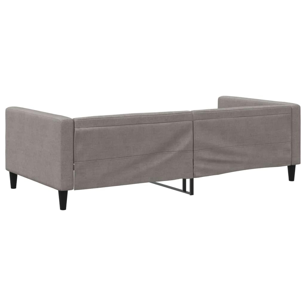 Łóżko dzienne w kolorze taupe, materiał 100 x 200 cm, z wytrzymałą ramą z metalu i litego drewna, wyściełanym siedziskiem i stelażem, zajmuje mało miejsca do pokoju gościnnego, sypialni