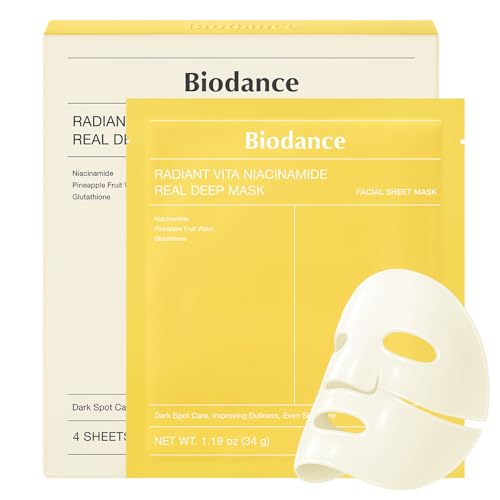 BIODANCE Mascarilla Radiant Vita C con Niacinamida: Mascarilla Facial de Hidrogel Nocturna, Iluminadora y Correctora de Tono, Skincare Coreano, 4 unidade