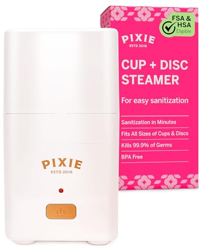 Pixie - Esterilizador de copa menstrual - Clasificado 1 para el mejor vaporizador - Mata el 99.9% de los gérmenes con vapor más limpio - Lava tu taza o disco menstrual en 3 minutos. - Interruptor de