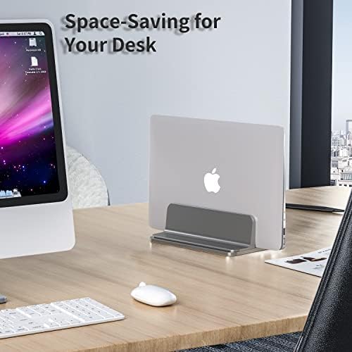 Bewahly Pionowy stojak na laptopa, aluminium, regulowany stojak na notebooka, oszczędność miejsca, uchwyt do MacBook Pro/Air, iPad, Samsung, Huawei, Surface, Dell, HP, Lenovo i innych (kolor szary)