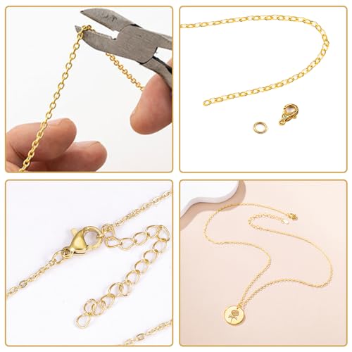 Miniatura 4 de 5m Rollo Cadenas Para Bisuteria Con 40 Cierres De Langosta Y 100 Anillos De Salto, Cadena Para Collar Con Alicates De Corte, Pinzas Cadena De Collar Diy Para Fabricación De Joyas, Oro, Plata
