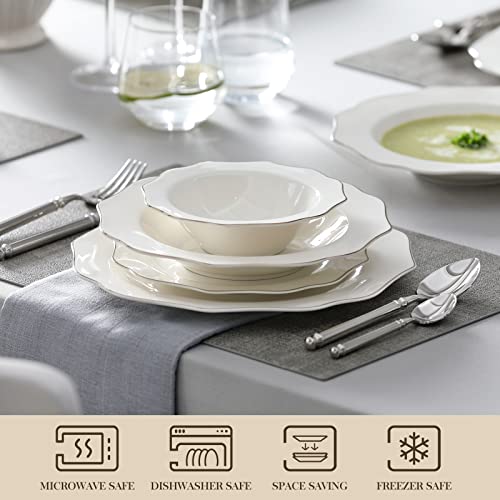Malacasa Bone China Dinnerware Set, 16 Piece White Plates And Bowls Sets With Golden Rim, Round Dinner Plate Set For Dessert And Pasta, Cereal Bowls, Scratch Resistant Dish Set For 4, Series Lotus #TOP3