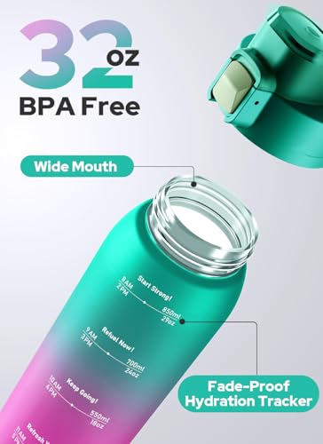 Image of Opard Zip 32oz Plastic Water Bottle Dishwasher Safe, Leakproof Flip-Top Lid, BPA Free Tritan, Wide Mouth Reusable Sports Water Bottle for Gym Hiking Commuting Outdoor Travel and School