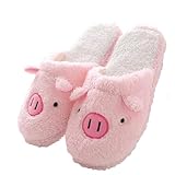 Pantufas Feminina de Porquinho Rosa, Felpuda, Pêlo Macia e Quentes (Rosa, BR, Adulto, Numérico, 36)