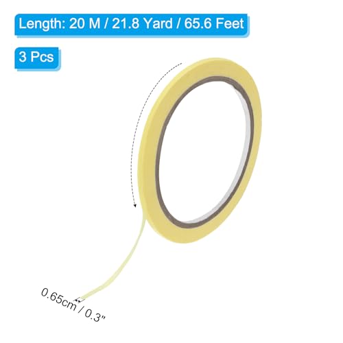 Image of PATIKIL Masking Tape 0.3 Inch x 22 Yard, 3 Roll General Purpose Adhesive Painting Tape Painters Tape for Arts Crafts Label, Yellow