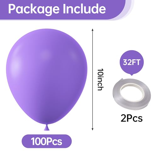 Image of KALOR 10 Inch Light Purple Balloons, 100 Pcs Latex Helium Balloons for Kid's Birthday Party Baby Shower Wedding Graduation Graduation Party Decorations