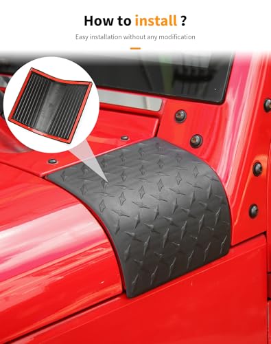 Image of Hoolcar Cowl Body Armor Outer Corner Guards Hood Guard Cover Compatible with Jeep Wrangler JK JKU 2007-2017, Black