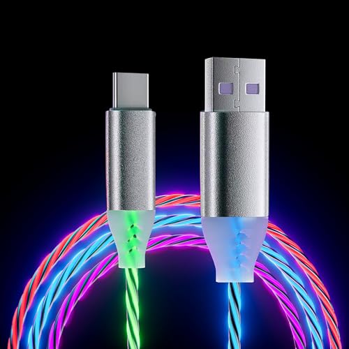 ULIKTO 3.3ft/1m USB Cable 3A Type C Led Light Up Charging Cord 7 Colors RGB Gradual Changing Shining QC3.0 Fast Phone Charger Cord for Galaxy S20/S10/S9 Plus/Note 20/Switch/LG V30