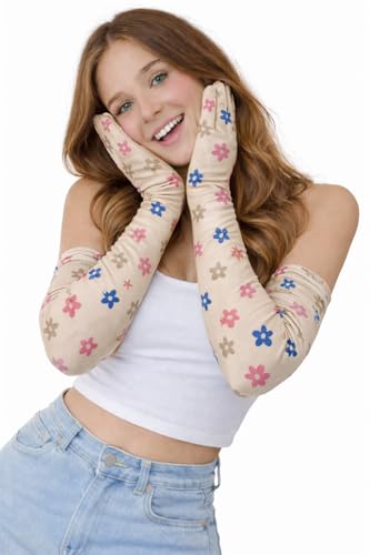 Image of Women's Driving Gloves, Printed Cotton Full Hand Summer Gloves for Protection from Sun Burn /Heat /Pollution (Pack of 1 Pair)