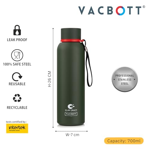 Image of CLAY CRAFT VACBOTT Everest Hike Double Wall|18 Hours Hot and 24 Hours|Cold Water Bottle Vacuum Insulated Flask Bottle 700ml|Leak Proof|BPA-Free| BIS Certified| Made in India|1 Year Limited Warranty