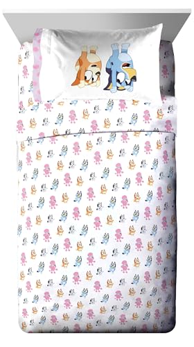 Image of Jay Franco Bluey & Bingo Kids Comforter Set - 5 Piece Twin Bed in a Bag, Soft Microfiber Bedding with Sheets and Sham, Machine Washable, Officially Licensed, Pink