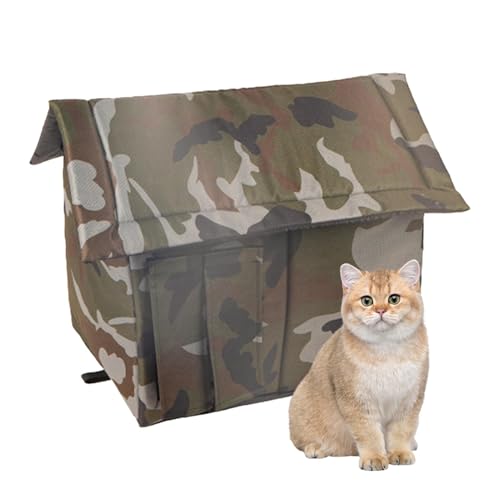 屋外用キャットハウス - 猫の洞窟、野良猫ハウス、自己温暖化猫ハウス、耐候性猫ハウス | キャットハウス避難ドア猫ハウス、猫リビングルーム、冬用の屋外の安全な野良猫ハウスシェルター