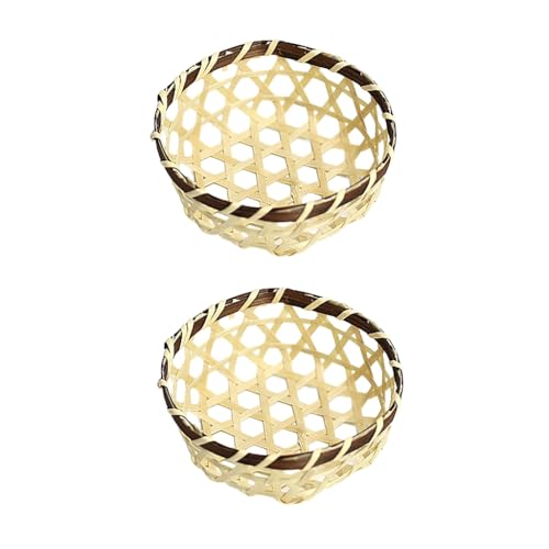 2pcs Handmade Bamboos Trays Handmade Snacks Storage Basket Handwoven Serving Baskets for Kitchen Or Living Room