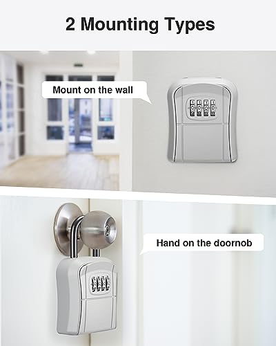 Image of Puroma Portable Combination Lock Box - Wall-Mounted Key Storage for House, Office, Apartment - Resettable Code Safe Security Box (1 Pack, Silver)