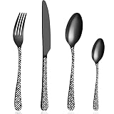 【Diseño lujoso y elegante】 El exclusivo juego de cubiertos con patrón láser se adapta perfectamente a su mesa de comedor y hace que comer todos los días sea una excelente experiencia gastronómica. Gracias al diseño negro mate y los mangos contraídos con un patrón único, este juego de cubiertos se puede integrar fácilmente en cualquier entorno. El aspecto negro mate, que se destaca del juego de cubiertos ordinario, crea una escena de mesa elegante, con clase y lujosa.