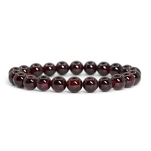 Justinstones Natural Red Garnet Gemstone 8mm Round Beads Stretch Bracelet 7 Inch Unisex
