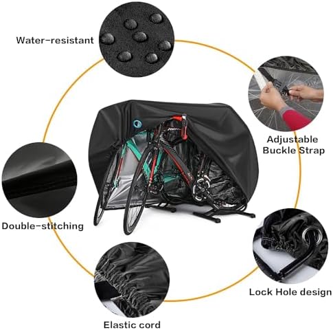 Bike Cover for 2 or 3 Bikes Outdoor Waterproof Bicycle Covers Rain Sun UV Dust Wind Proof with Lock Hole for Mountain Road Electric Bike Heavy Duty Bikes Black