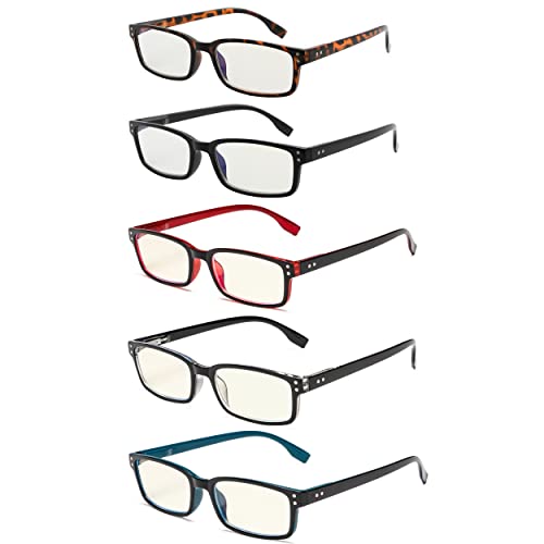 Image of Eyekepper 5 Pack Blue Light Filter Glasses Classic Rectangular Computer Reading Glasses +1.50