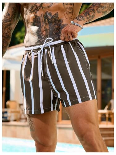 SweatyRocks Men's Striped Swim Trunks Drawstring High Waisted Quick Dry Swim Shorts with Mesh Lining and Pocket4