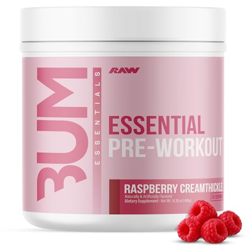 Image of RAW Essential Pre-Workout Powder (Rasberry Creamthickle) - Chris Bumstead Sports Supplement for Men & Women - Preworkout Energy Powder with Caffeine, L-Citrulline, L-Tyrosine, & Beta Alanine Blend