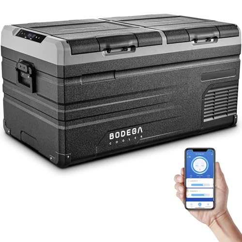 BODEGACOOLER 12 Volt Car Refrigerator, RV Car Fridge Dual Zone APP Control, Portable Freezer 95 Quart(90L) -4?-68? RV Electric Compressor Cooler 12/24V DC and 100-240V AC for Outdoor,Camping,Travel
