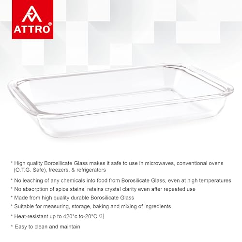 Image of ATTRO Glassox Borosilicate Rectangle Glass Baking Dish Micorwave Oven Safe Freezer Safe Baking Tray Serving Dish Bakeware- 3000ml