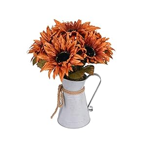 DDHS Artificial flower Centerpieces,14inch Fake Sunflower Potted Plants for Home Kitchen Office centerpiece, Fake Flower centerpiece Coffee Table with Metal Pots, Thanksgiving Table Centerpieces Decor