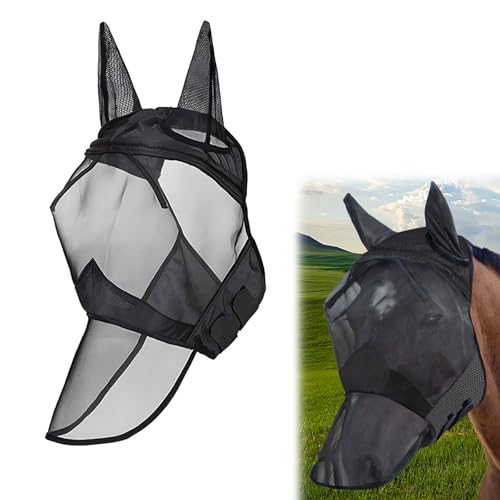 LALAGO CareMaster Integral-Fliegenmaske, Fliegenmaske Pferd, Fliegenhaube Pferde, Fliegenmaske Pferd Warmblut, Dicke Fleece Polsterung Transparent Fine Mesh Pferde Fliegenschutzmaske (Integral-L