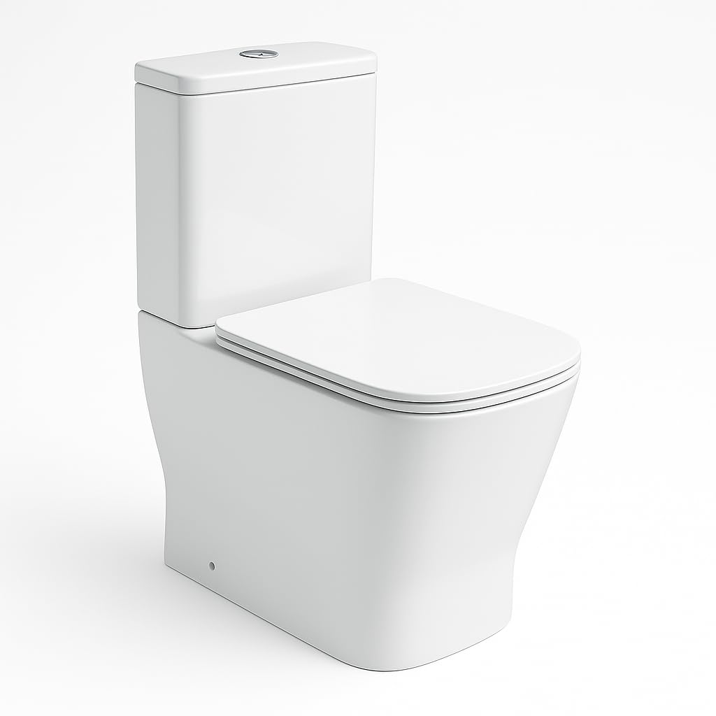Novo bath - Inodoro Compacto Rimless Serie Mónaco – Estilo Tipo The Gap, Doble Descarga 3/6L, Salida Dual, Asiento UF Soft Close, Cisterna Incluida, Esmalte Antibacterias, Pegado a Pared
