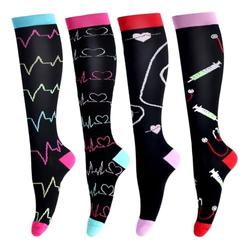 LEOSTEP Compression Socks for Men & Women (4Pair) Non-Slip Long Tube Stocking Ideal for Running,Travel,Flight