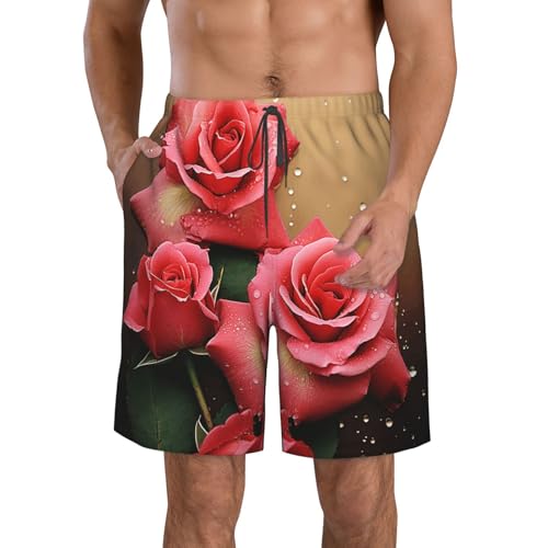 Men's Swim Trunks Quick Dry Board Shorts Mens Bathing Suit Swimsuits Roses Beach Shorts with Pockets