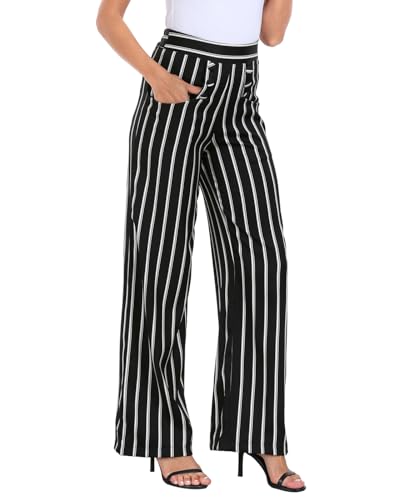 HDE Super High Waisted Wide Leg Pants Tailored Office Work Trousers with Pockets3