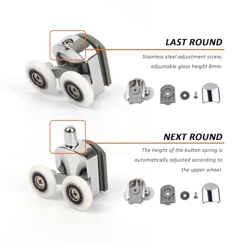 4 Ruote Per Porta Doccia, Ruote Per Porte In Vetro, Ruote Regolabili In Altezza, Doppie Ruote Superiori Superiori Doppie In Vetro, Adatte Per Tutti I Tipi Di Bagni (25 Mm) - 3