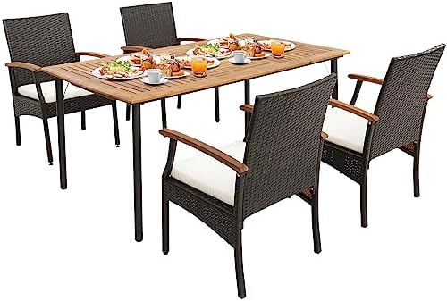 JYH Outdoor Wicker Loveseat – PE Rattan & Acacia Wood, All-Weather, High Back, Brown & Gray, Perfect For Patio, Garden, Balcony