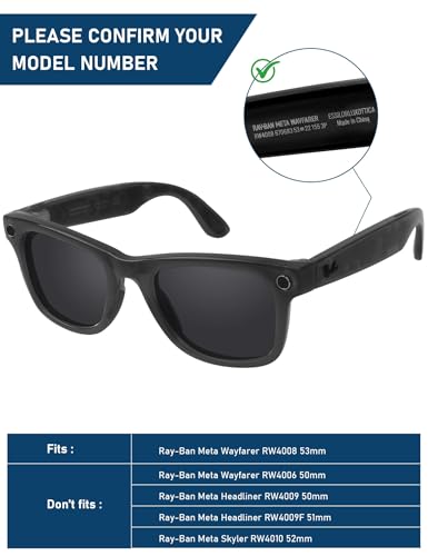 Image of LenzReborn Lenses Replacement for RayBan Meta Wayfarer RW4008 & Gen 2 RW4012 (53mm) AI Glasses, Transitional, Anti-Scratch, Easy to Install (Dark Black)