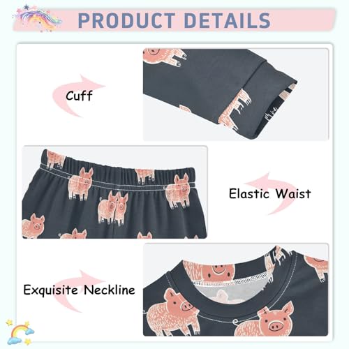 Cute Simple Pigs Pattern Cute Pajama Sets Long Sleeve Top and Pants, Snug Fit Sleepwear for Night Wears4
