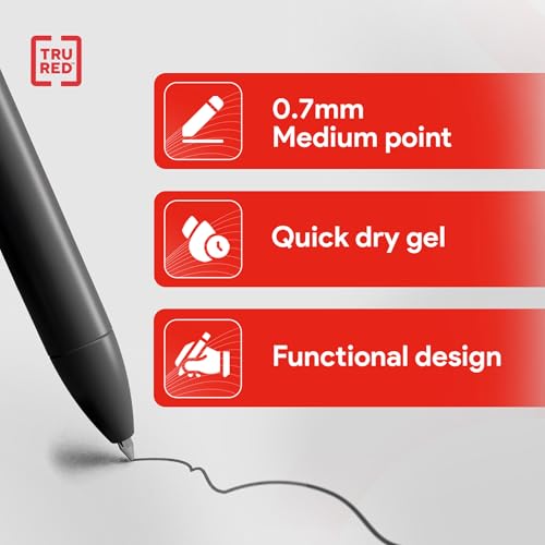 Image of TRU RED Retractable Gel Pens, Medium Point 0.7mm, Black Ink, 12 Pack - Quick‑Dry Pens for No‑Smear Notes & Office Writing