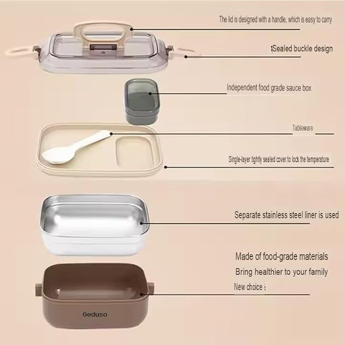 Image of Insulated Stainless Steel Lunch Box for Office & Kids (1000ml) | Airtight Leak-Proof Japaneese Bento Lunch Box with Spoon | Tiffin Box for Boys, Girls, Men & Women (1-Pc)
