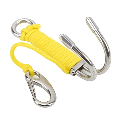 Dive Hook, Stainless Steel Diving Double Hook with Line Siwming for Cave Dive (Yellow)