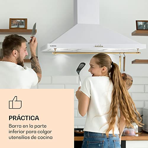 Klarstein-Campana-Extractora-de-Pared-con-Filtros-de-Carbono-610mh-Extractor-Cocina-Acero-Inoxidable-Campanas-Extractoras-de-165W-Recirculacion-90-cm-Panel-de-Control-Luces-LED-Blanco