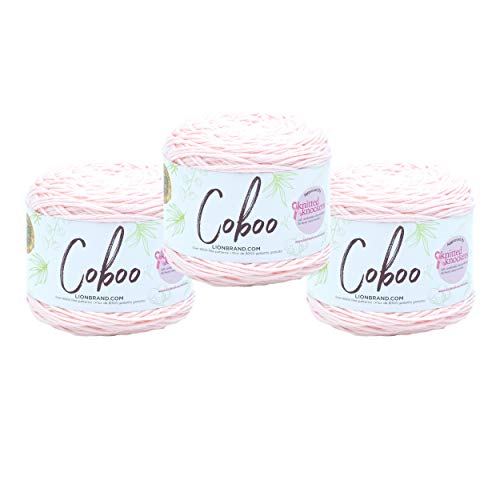 Image of Lion Brand Yarn, Coboo Cotton Blend Crochet Yarn, Pale Pink, 3 Pack