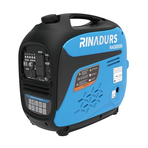 2000W Portable Inverter Generator, Fuel Efficient Gas Powered Generator with CO Sensor, Parallel Ready, Lightweight Power for Camping, Tailgating, Outdoor Use and Emergency Backup by RINADURS